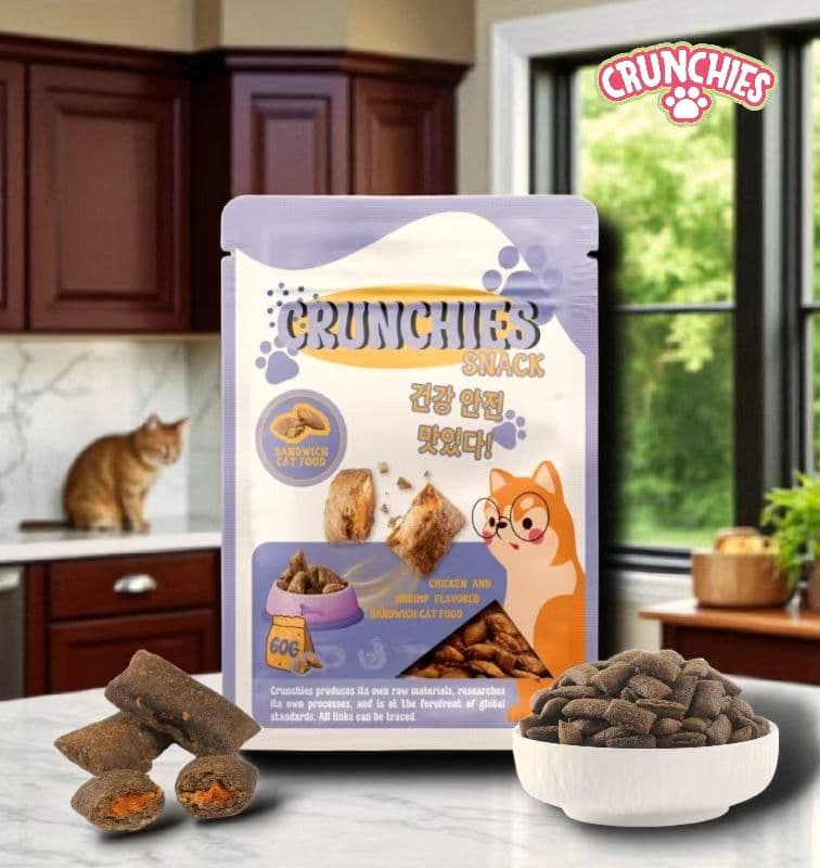 Crunchies Stuffed Cat Food (Chicken and Shrimp Flavor, Purple packaging)
